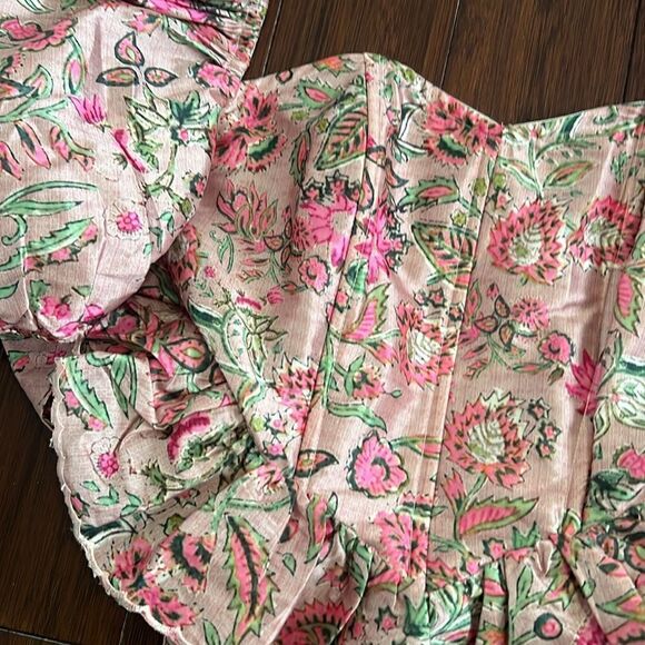 Hemant and Nandita Floral Crop Top - NWOT - Pink Puffed Shoulders - Picture 2 of 5